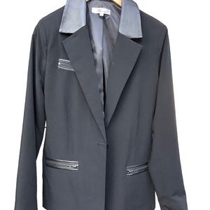 MY TRIBE leather trimmed blazer